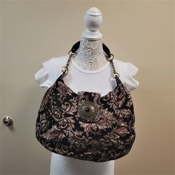 Beautiful Large Tapestry Top Handle Black Bag